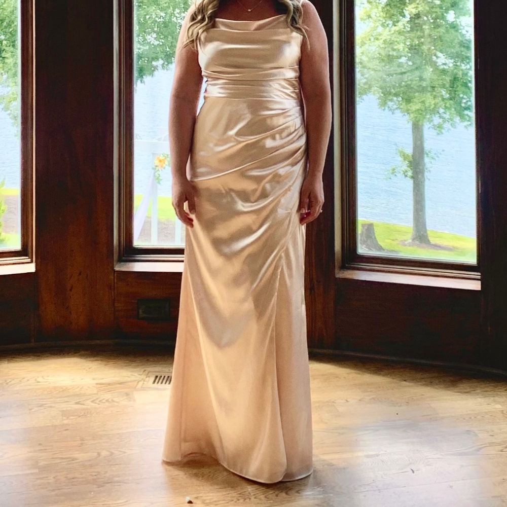 Birdy Grey Satin Champagne bridesmaids dress